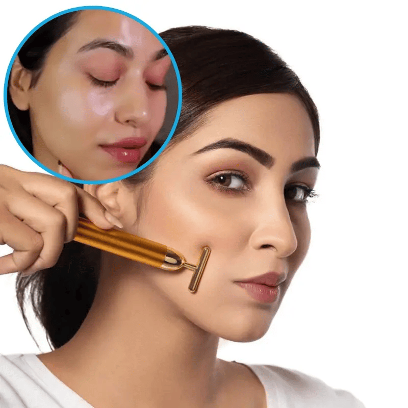 24K Gold T-Shape Electric Facial Massage Roller