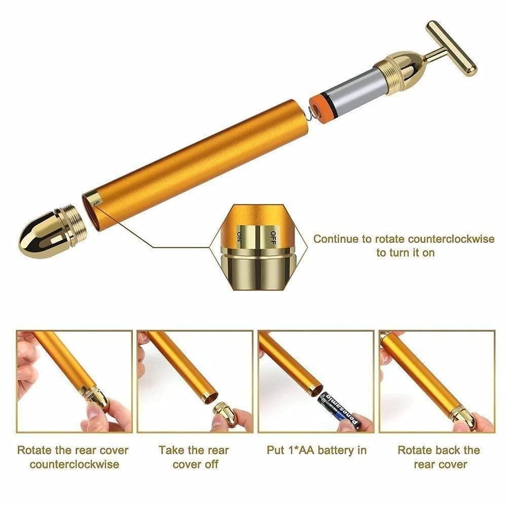 24K Gold T-Shape Electric Facial Massage Roller